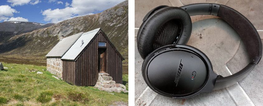 Scotland bothy and Bose headphones
