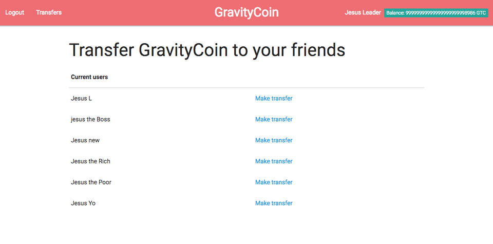 Transfer GravityCoin to friends