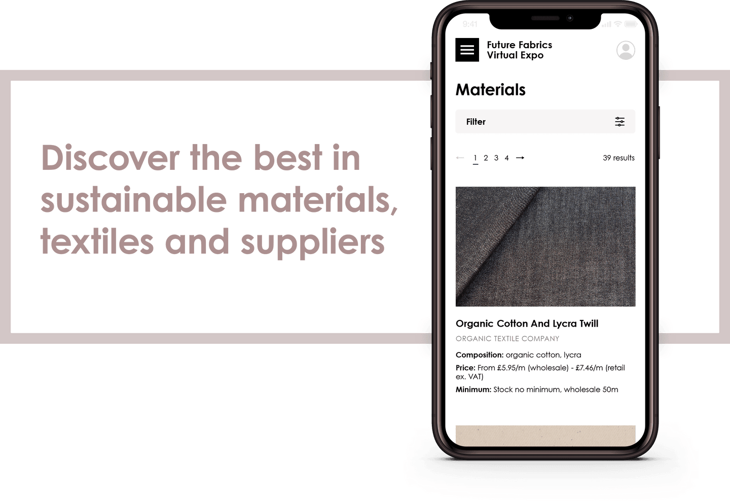 Future Fabrics website design on iPhone