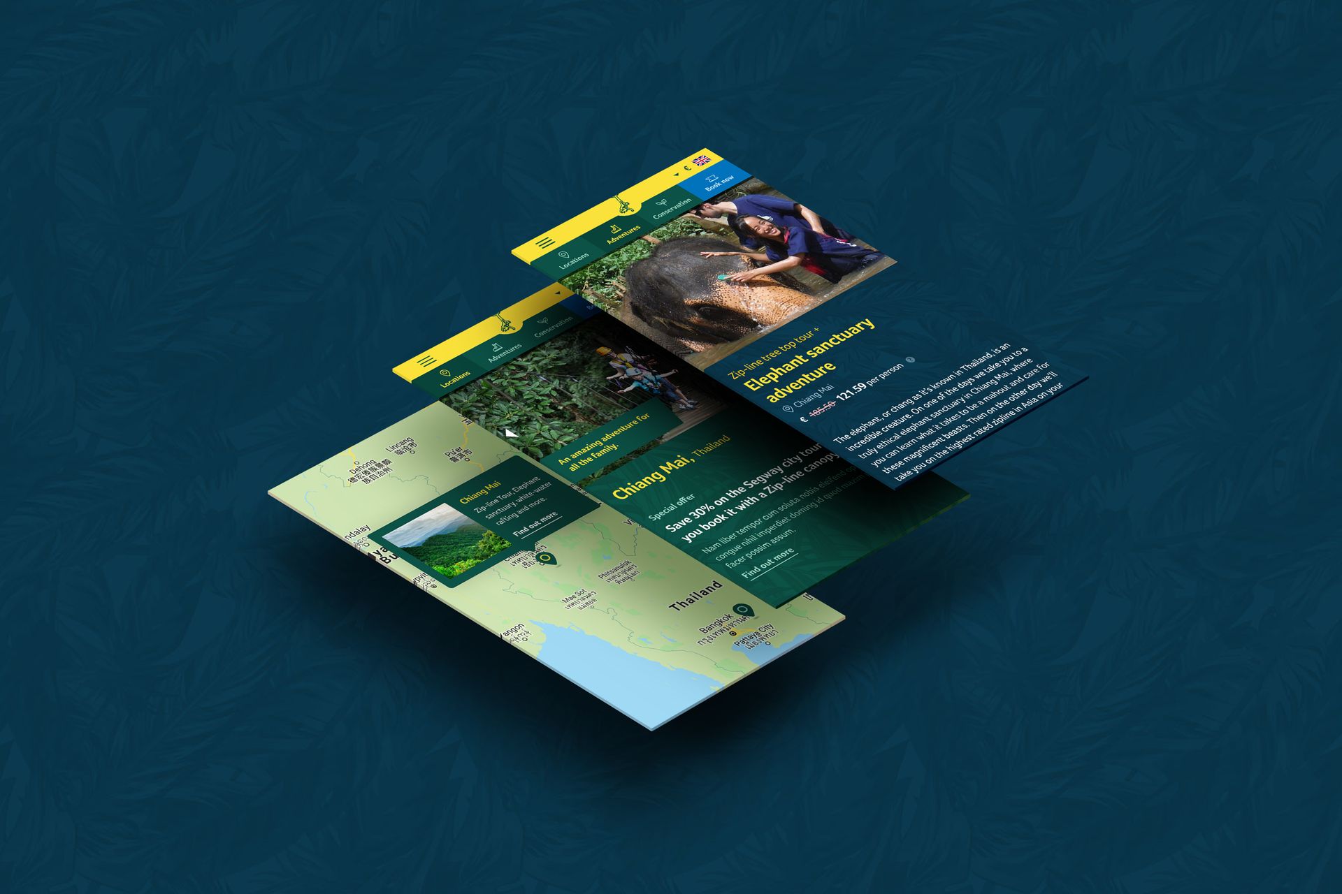 Flight of the Gibbon mobile screen designs