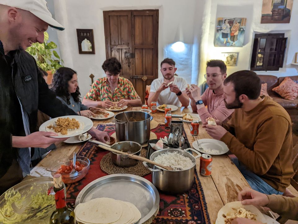 The team enjoying Henry's Mexican dinner