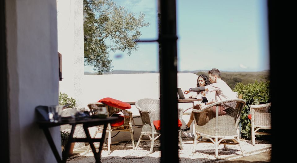 Henry and Evi working outside