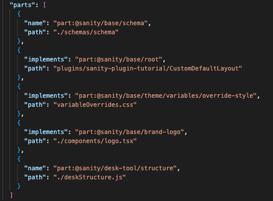 sanity.json config “parts”