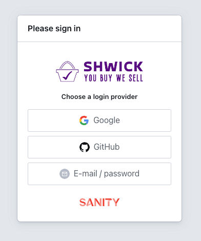 Shwick log-in screen logo