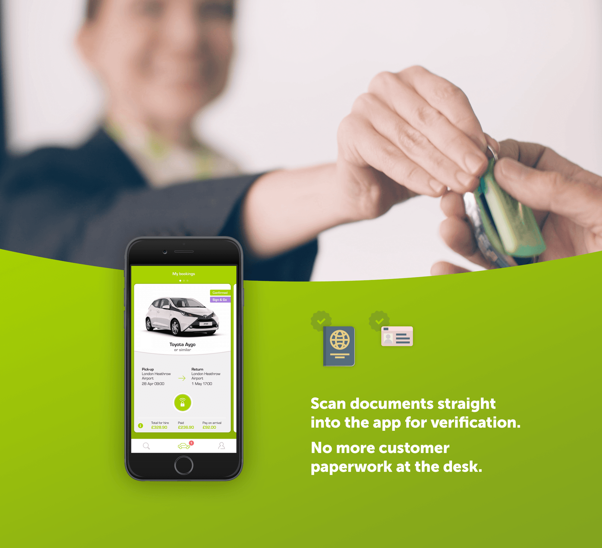 Green Motion car rental app - My Bookings screen