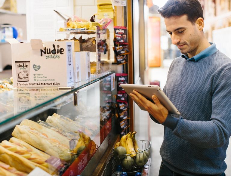 Cafe worker using iPad