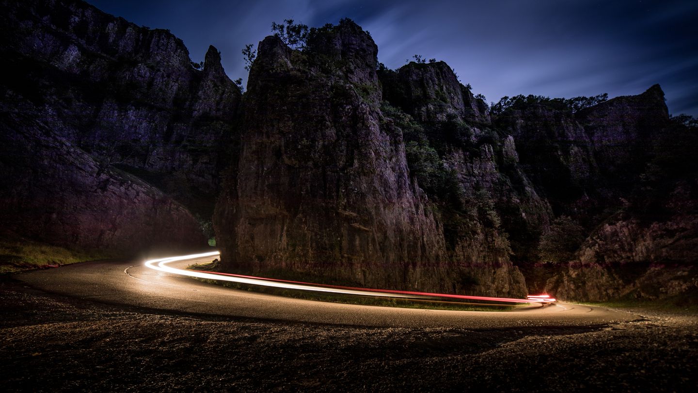 Light trails in Cheddar Gorge