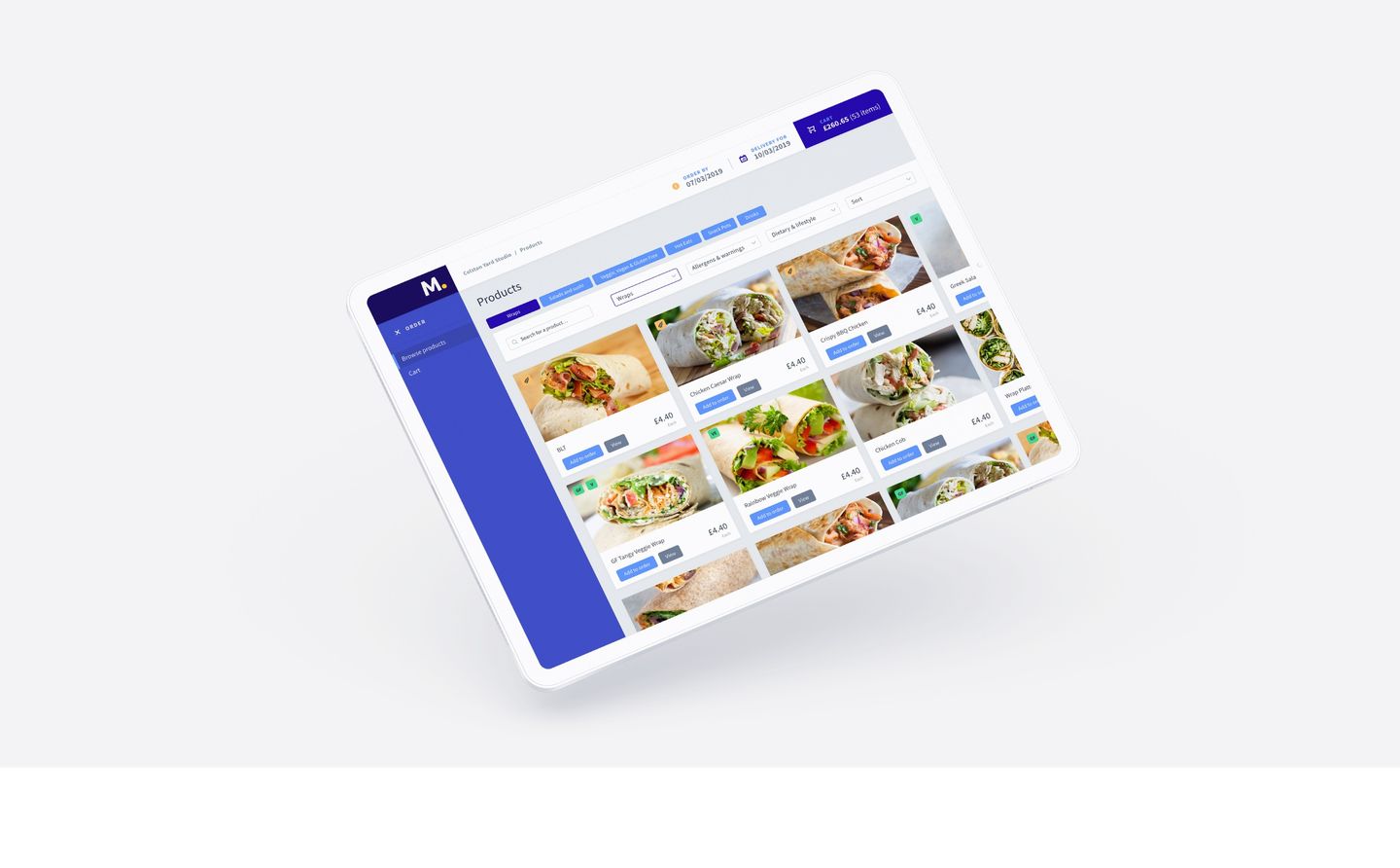 Mezze food-to-go ordering platform on an iPad