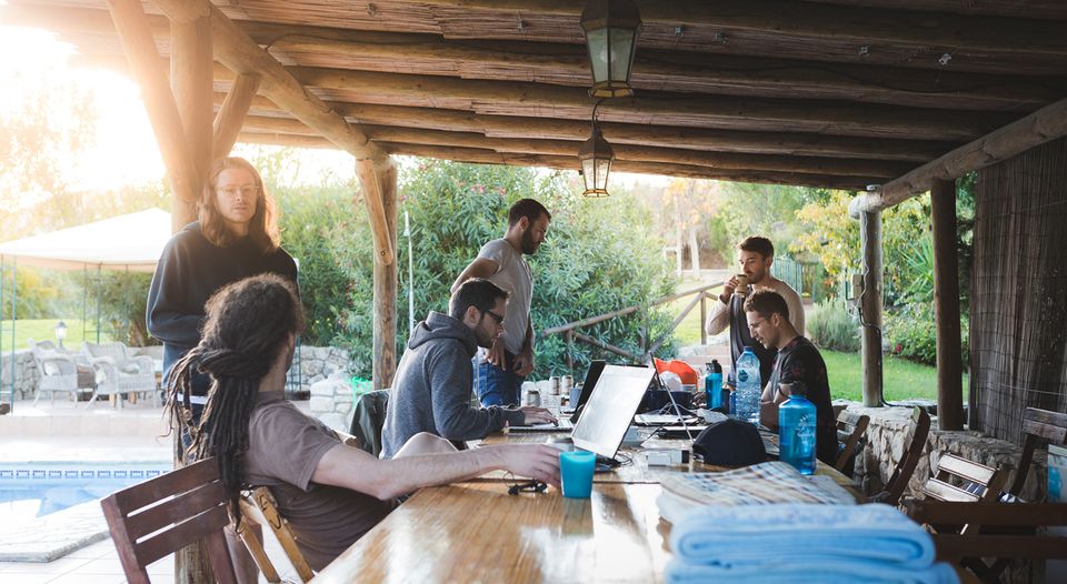 Gravitywell team working outside on hackathon