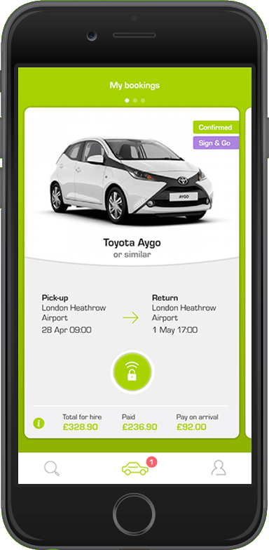 An iPhone with the unlock car screen on the Green Motion App