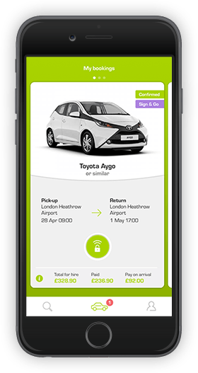 An iPhone with the unlock car screen on the Green Motion App